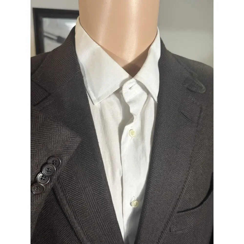 Tom Ford Brown Flannel Cashmere Herringbone Suede Storm Collar Blazer 54 44R